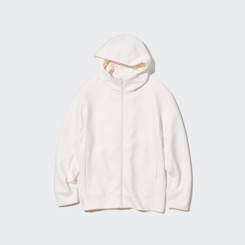 Men Uniqlo Stretch Dry Sweat Long-sleeve Full-zip Hoodie White | 2350602