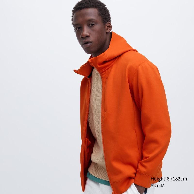 Men Uniqlo Stretch Dry Sweat Long-sleeve Full-zip Hoodie Orange | 2115901