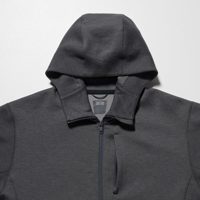 Men Uniqlo Stretch Dry Sweat Long-sleeve Full-zip Hoodie Black | 2298448