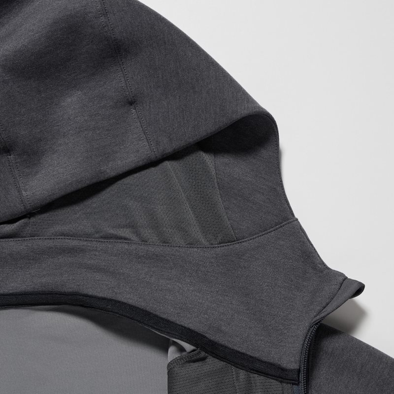 Men Uniqlo Stretch Dry Sweat Long-sleeve Full-zip Hoodie Black | 2298448