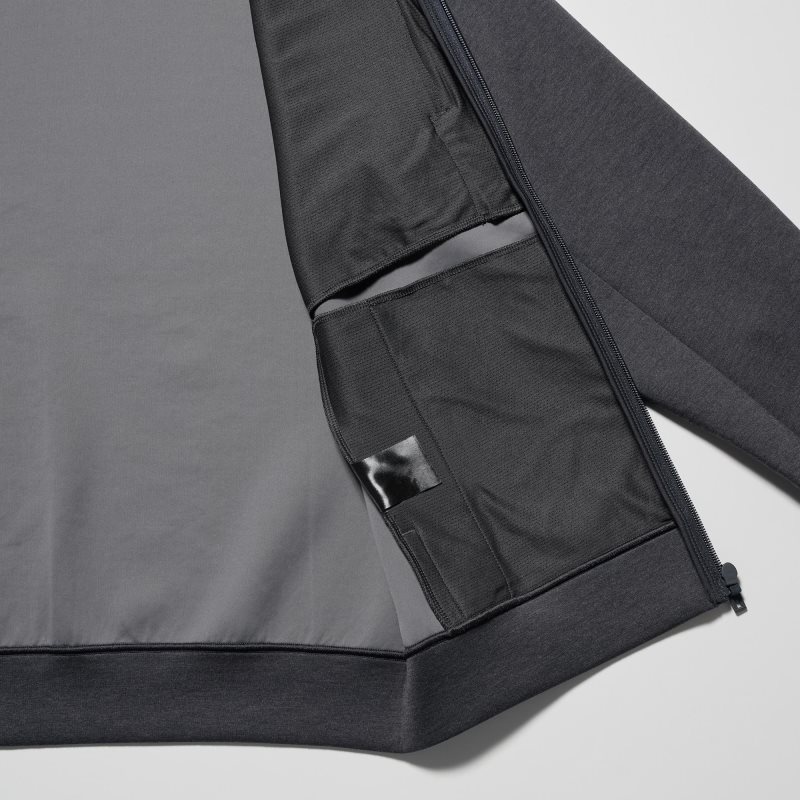 Men Uniqlo Stretch Dry Sweat Long-sleeve Full-zip Hoodie Black | 2298448