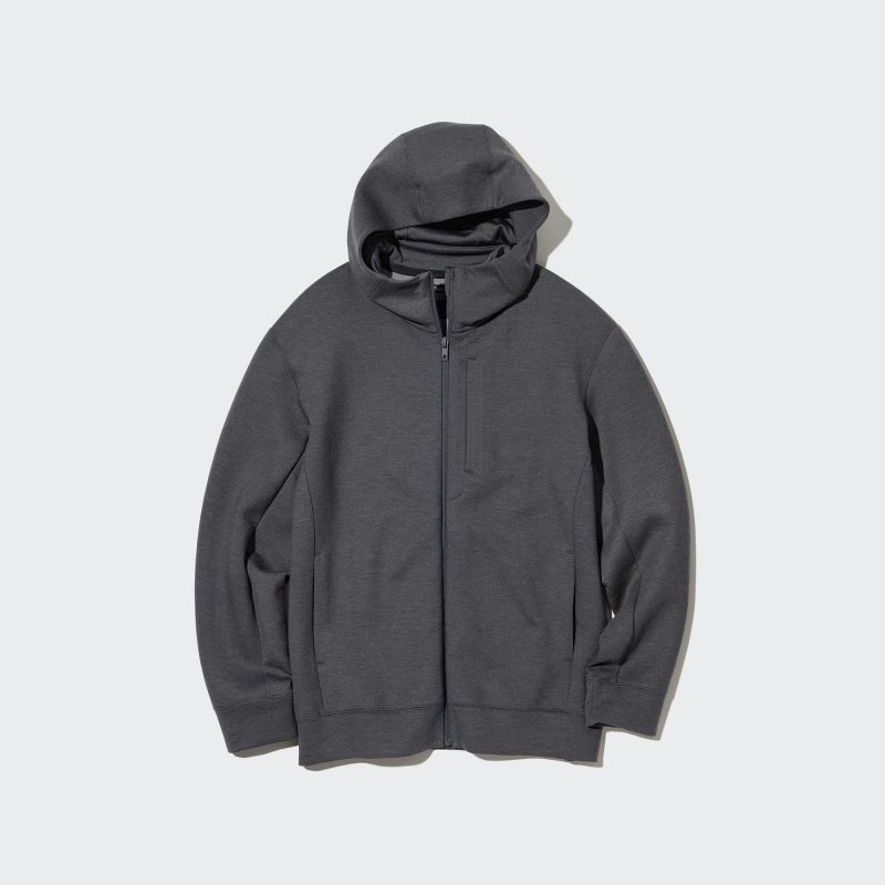 Men Uniqlo Stretch Dry Sweat Long-sleeve Full-zip Hoodie Grey | 5054723