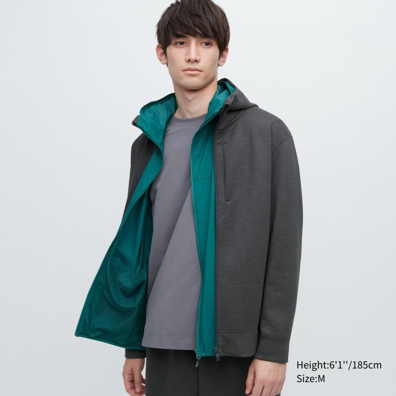 Men Uniqlo Stretch Dry Sweat Long-sleeve Full-zip Hoodie Grey | 5054723