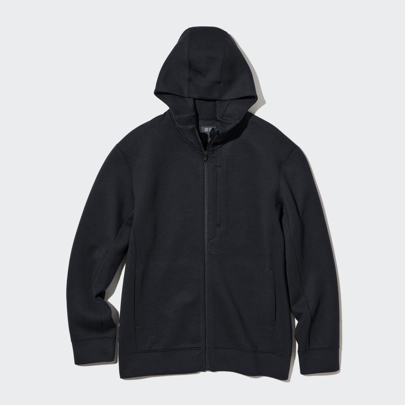 Men Uniqlo Stretch Dry Sweat Long-sleeve Full-zip Hoodie Black | 5672336