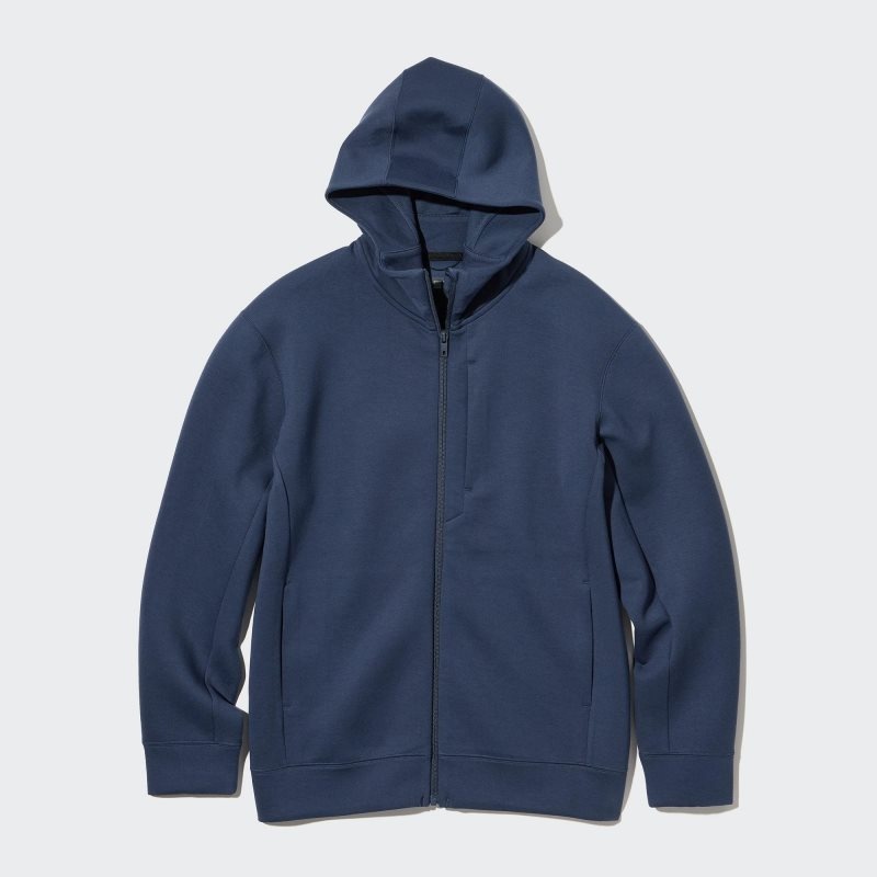 Men Uniqlo Stretch Dry Sweat Long-sleeve Full-zip Hoodie Blue | 2317529