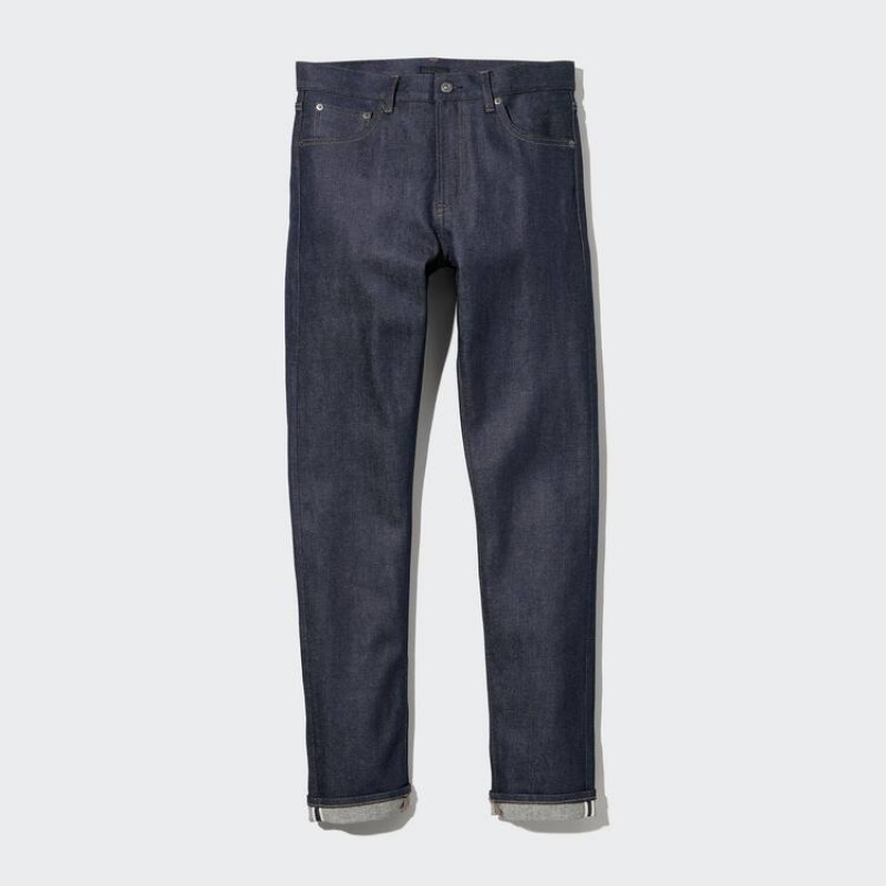 Men Uniqlo Stretch Selvedge Slim Fit Jeans Navy | 6085280