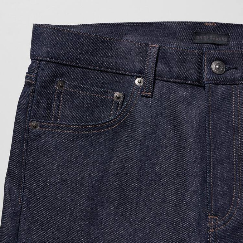 Men Uniqlo Stretch Selvedge Slim Fit Jeans Navy | 6085280