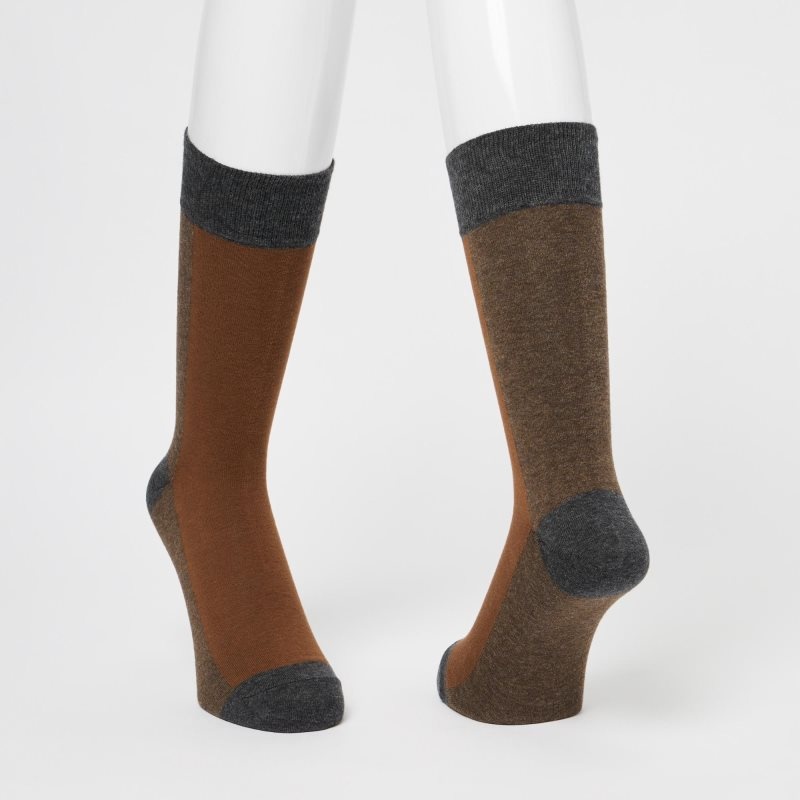 Men Uniqlo Striped Socks Brown | 6916009
