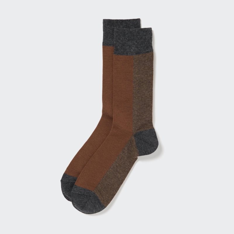 Men Uniqlo Striped Socks Brown | 6916009