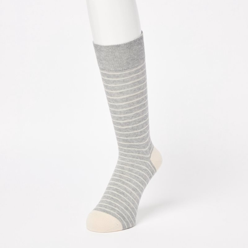 Men Uniqlo Striped Socks Grey | 4349721