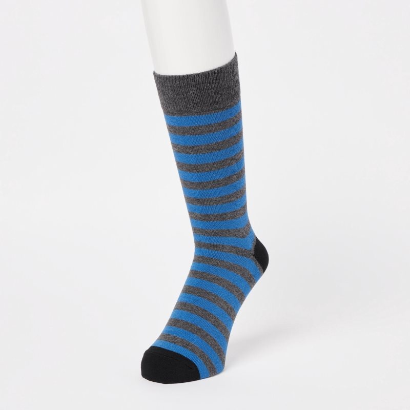 Men Uniqlo Striped Socks Grey | 481044