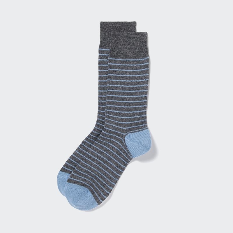 Men Uniqlo Striped Socks Grey | 503744