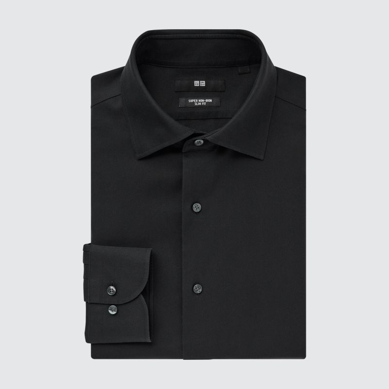 Men Uniqlo Super Non-iron Slim-fit Long-sleeve Semi-wide Collar Shirts Black | 1127493