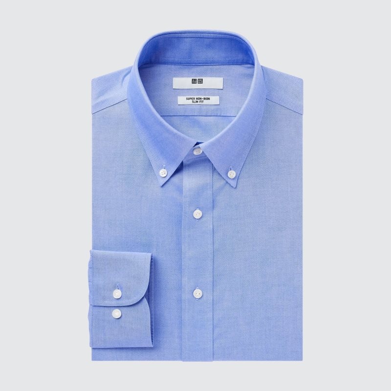 Men Uniqlo Super Non-iron Slim-fit Long-sleeve Button Down Collar Shirts Blue | 7611325