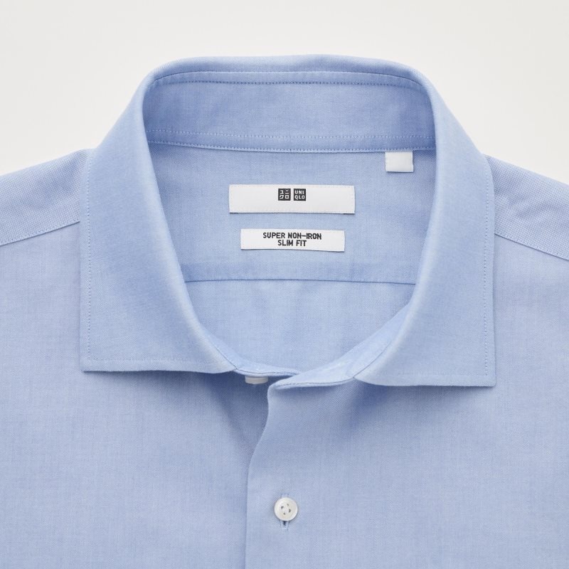 Men Uniqlo Super Non-iron Slim-fit Long-sleeve Semi-wide Collar Shirts Blue | 6878527