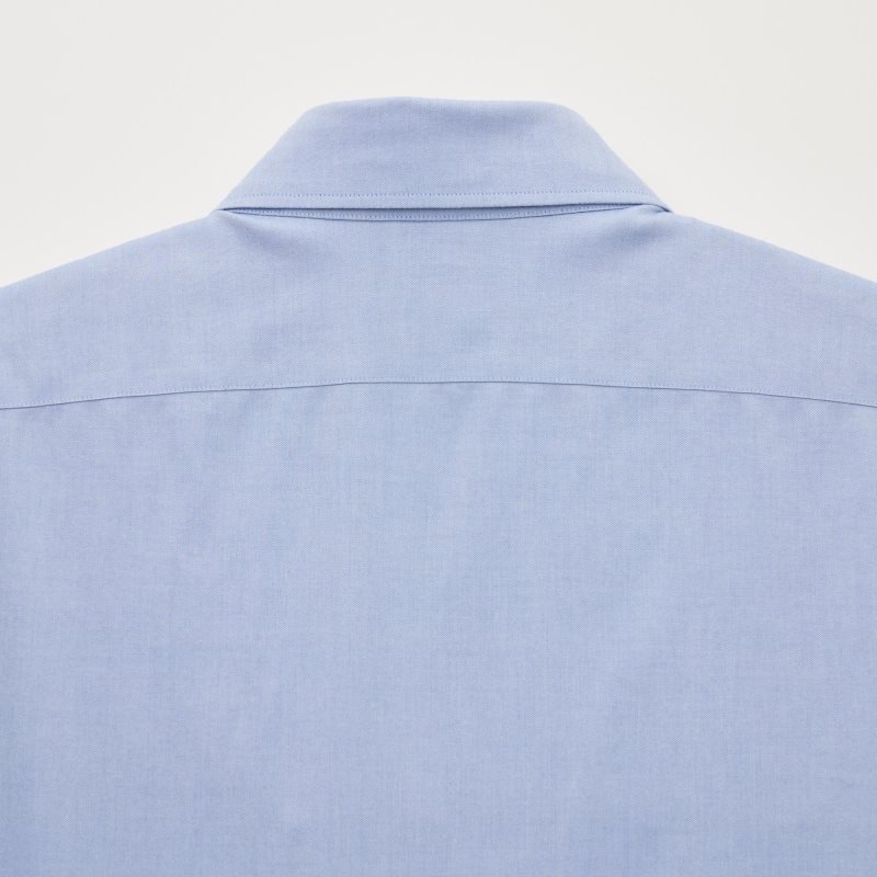 Men Uniqlo Super Non-iron Slim-fit Long-sleeve Semi-wide Collar Shirts Blue | 6878527