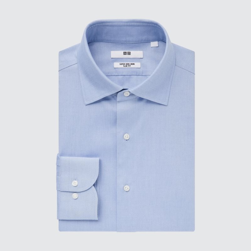 Men Uniqlo Super Non-iron Slim-fit Long-sleeve Semi-wide Collar Shirts Blue | 6878527
