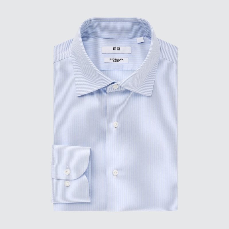 Men Uniqlo Super Non-iron Striped Slim-fit Long-sleeve Shirts Blue | 1189847