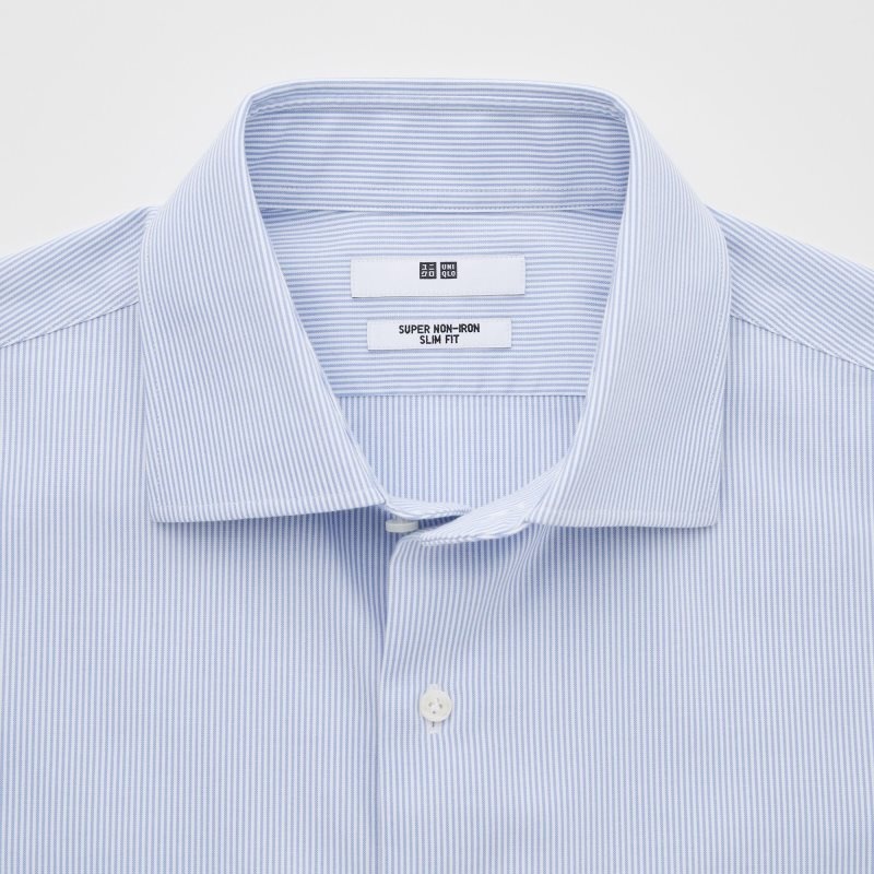 Men Uniqlo Super Non-iron Striped Slim-fit Long-sleeve Shirts Blue | 1189847