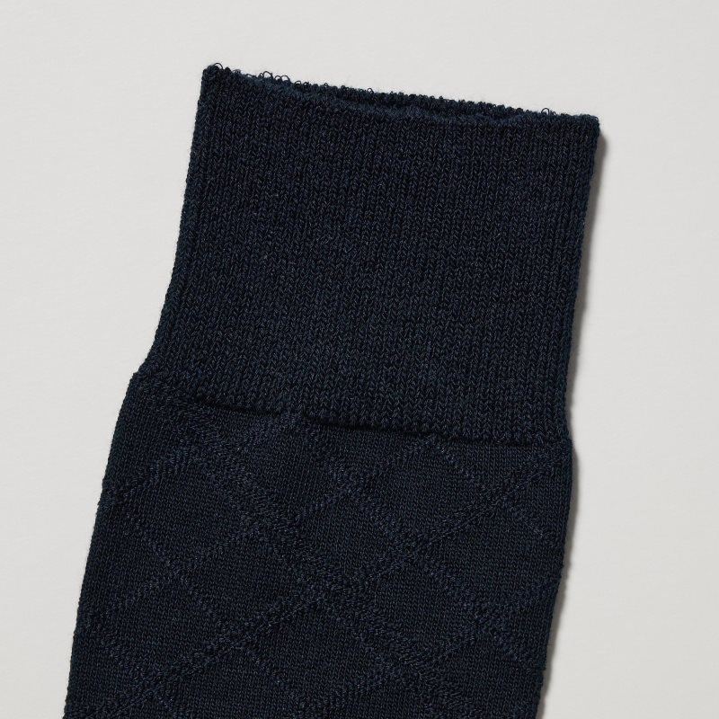 Men Uniqlo Supima Cotton Links Checked Socks Navy | 641462