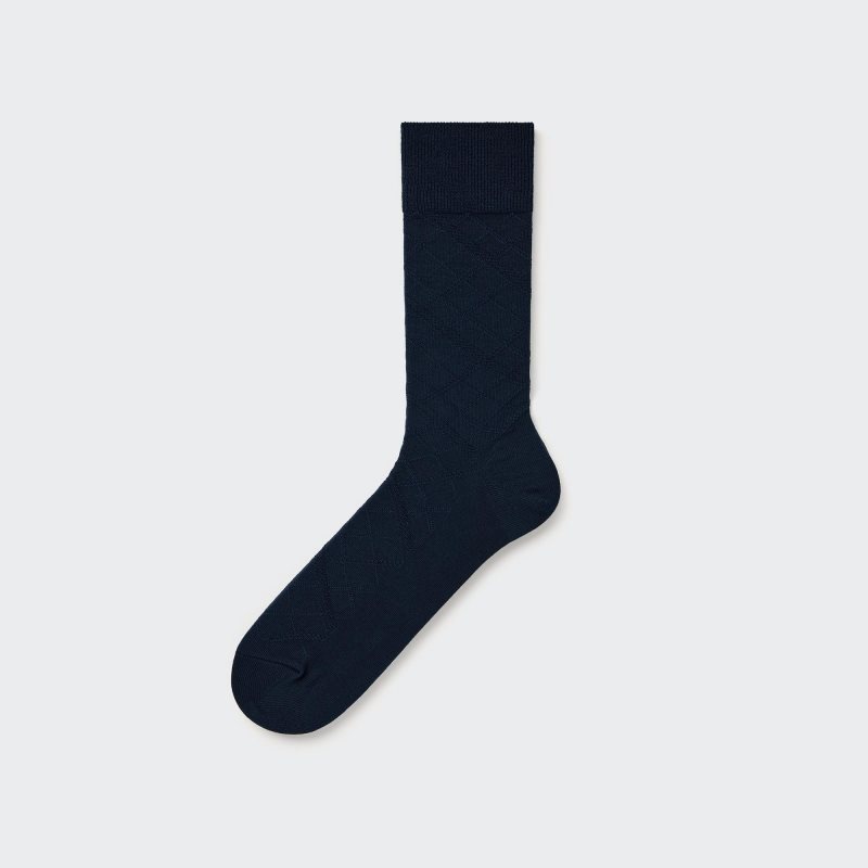 Men Uniqlo Supima Cotton Links Checked Socks Navy | 641462