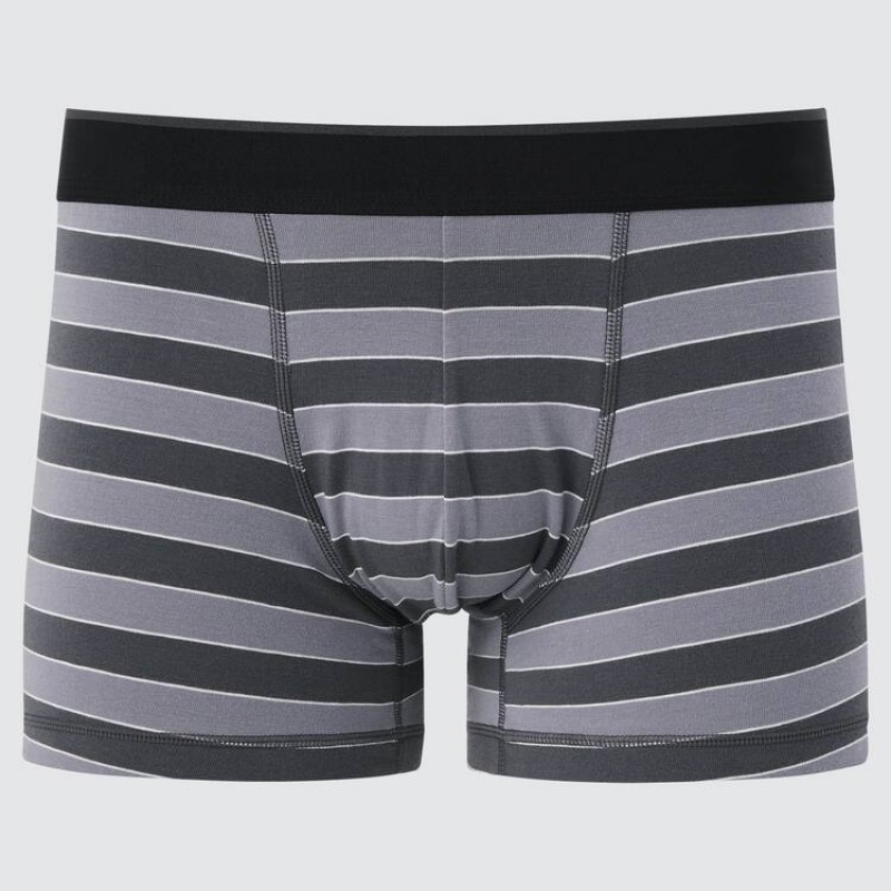 Men Uniqlo Supima Cotton Low Rise Striped Boxer Underwear Grey | 4911859