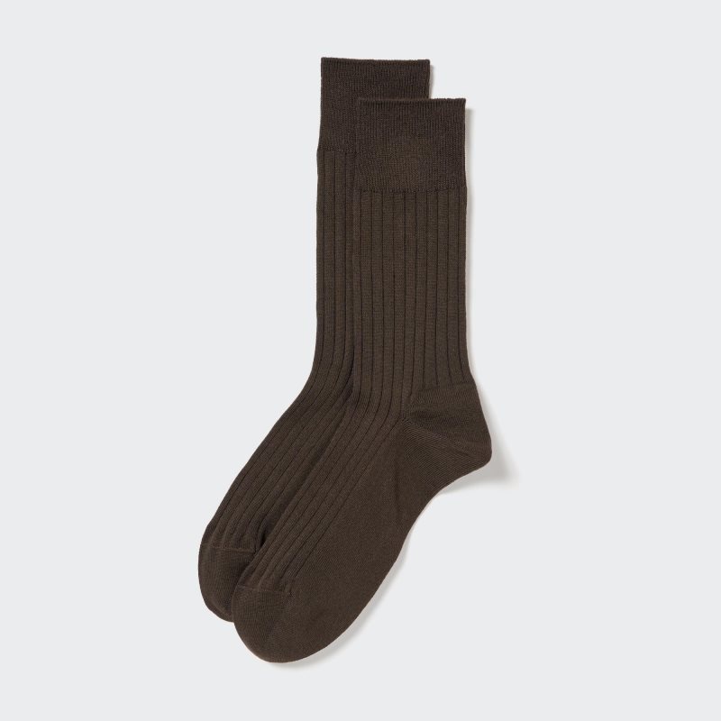 Men Uniqlo Supima Cotton Wide Ribbed Socks Brown | 7037862