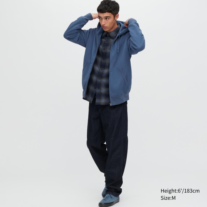 Men Uniqlo Sweat Full-zip Hoodie Blue | 7345559