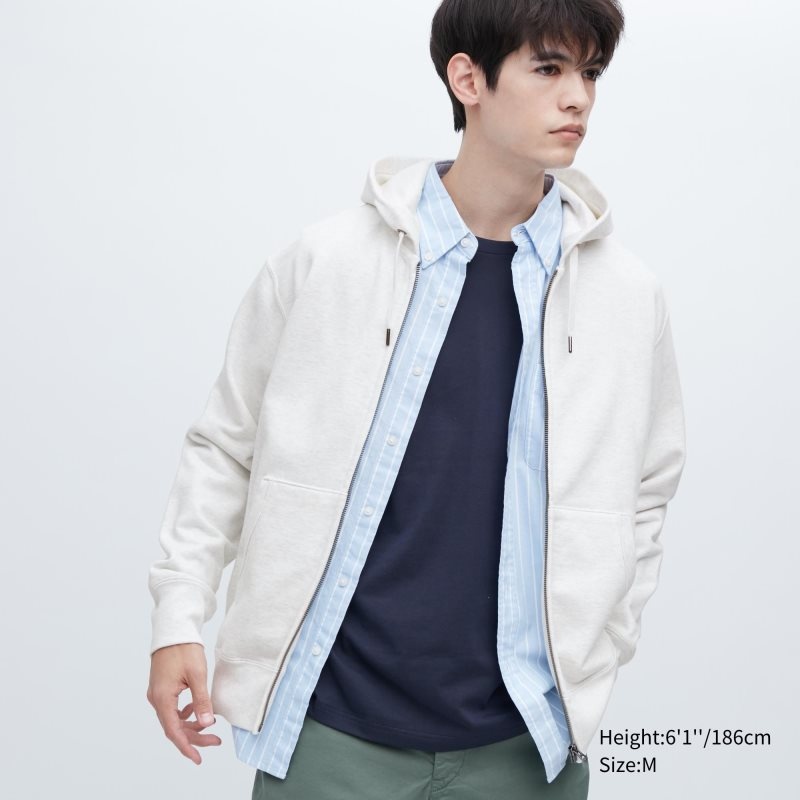 Men Uniqlo Sweat Full-zip Hoodie Grey | 8544560