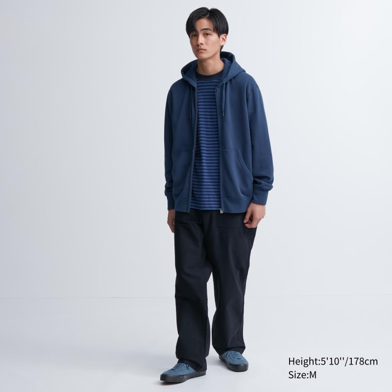 Men Uniqlo Sweat Long-sleeve Full-zip Hoodie Blue | 720007