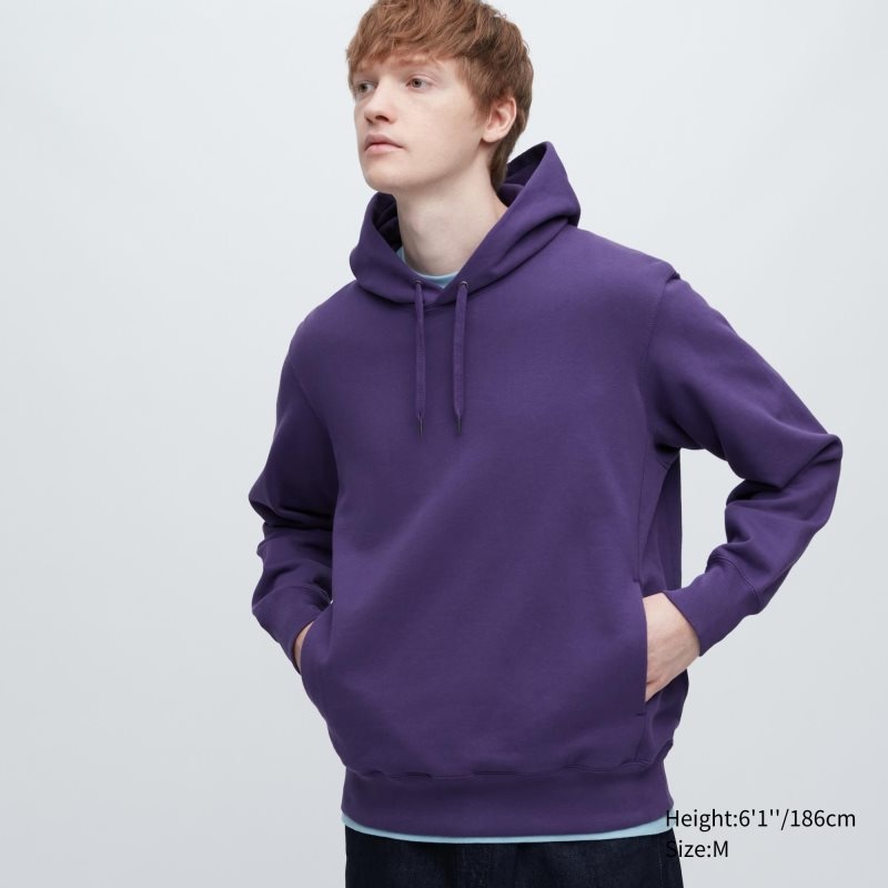 Men Uniqlo Sweat Pullover Long-sleeve Hoodie Purple | 350458