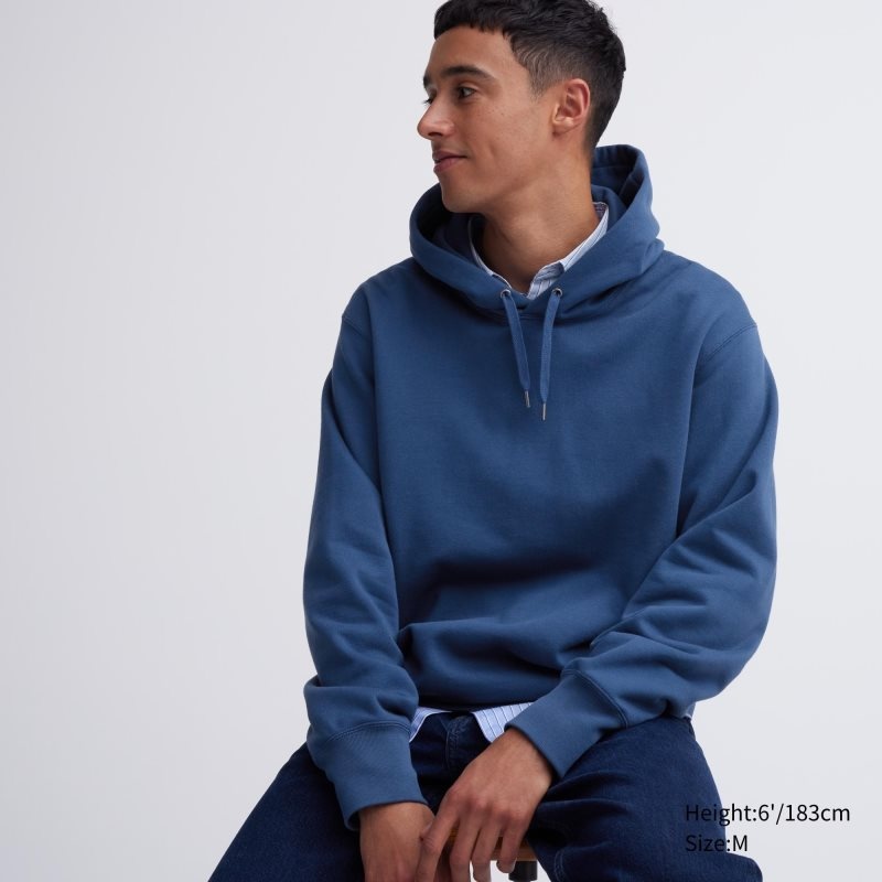 Men Uniqlo Sweat Pullover Long-sleeve Hoodie Blue | 1929138