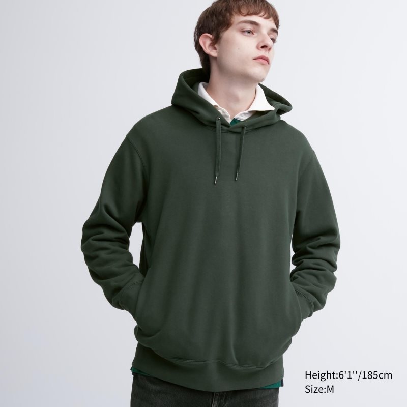Men Uniqlo Sweat Pullover Long-sleeve Hoodie Green | 9541129