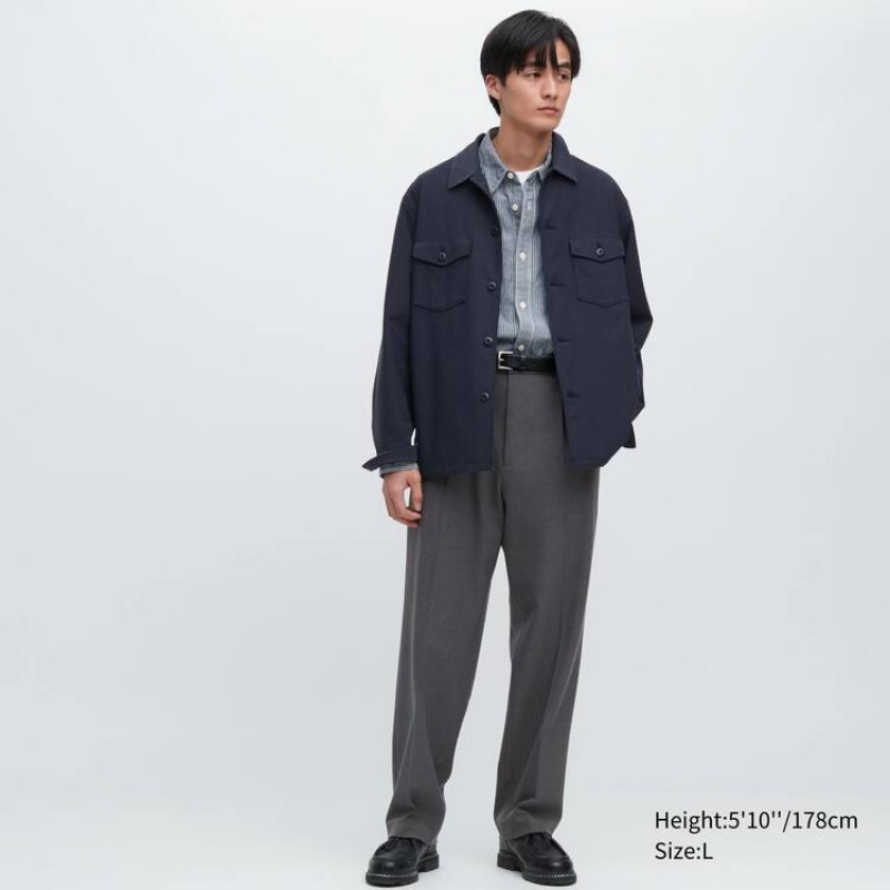 Men Uniqlo Two-way Stretch Pleated Tapered Fit Pants Grey | 1707649