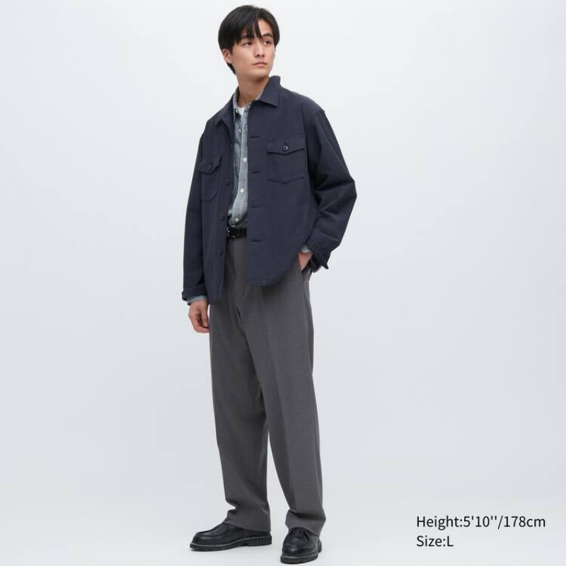 Men Uniqlo Two-way Stretch Pleated Tapered Fit Pants Grey | 1707649