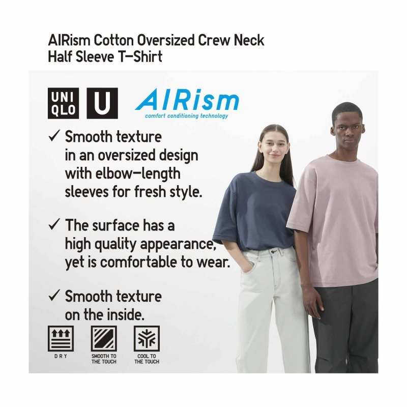 Men Uniqlo U AIRism Cotton Oversized Crew Neck Half-Sleeve T Shirts Grey | 1775183