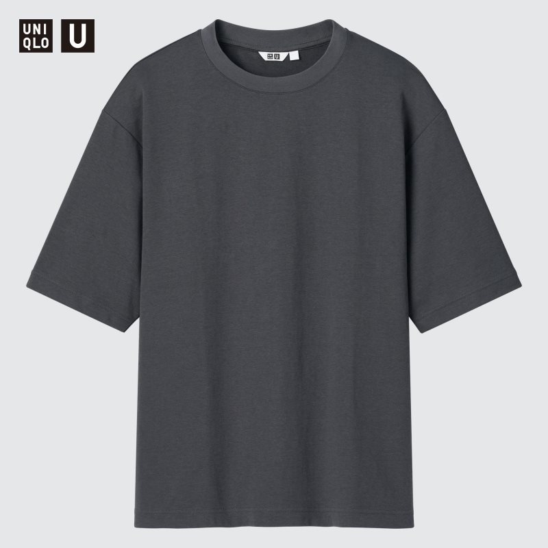 Men Uniqlo U AIRism Cotton Oversized Crew Neck Half-Sleeve T Shirts Grey | 8532784