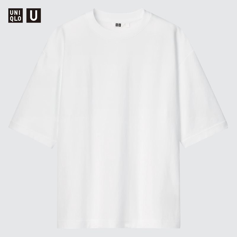 Men Uniqlo U AIRism Cotton Oversized Crew Neck Half-Sleeve T Shirts White | 8581982