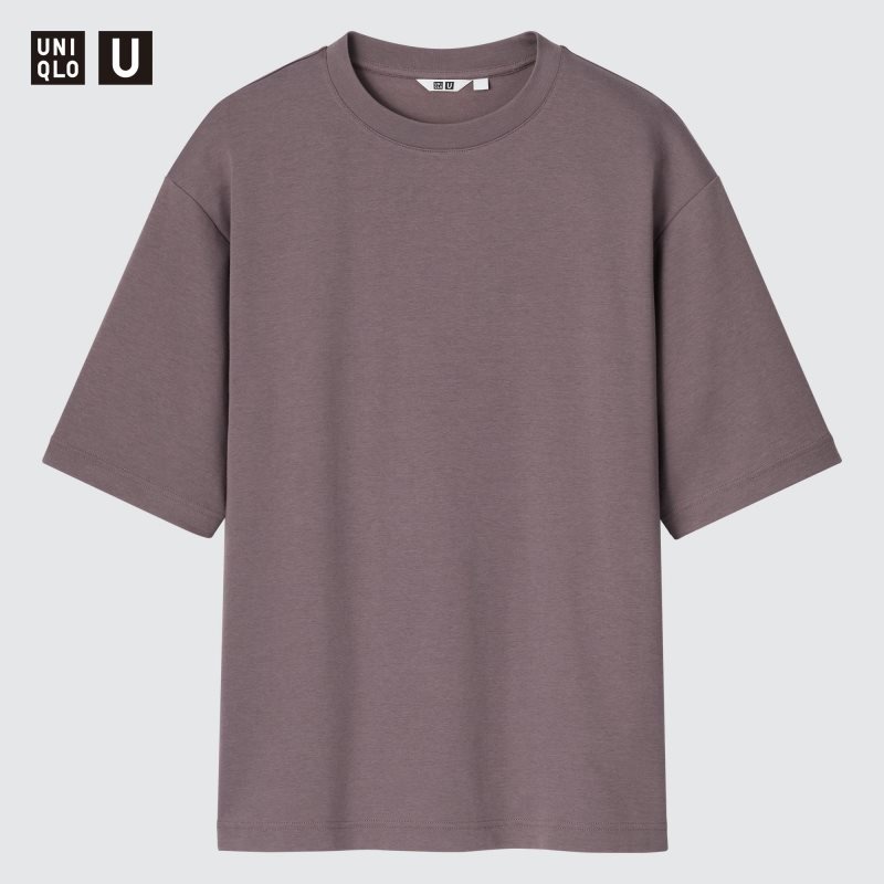 Men Uniqlo U AIRism Cotton Oversized Crew Neck Half-Sleeve T Shirts Purple | 1666710