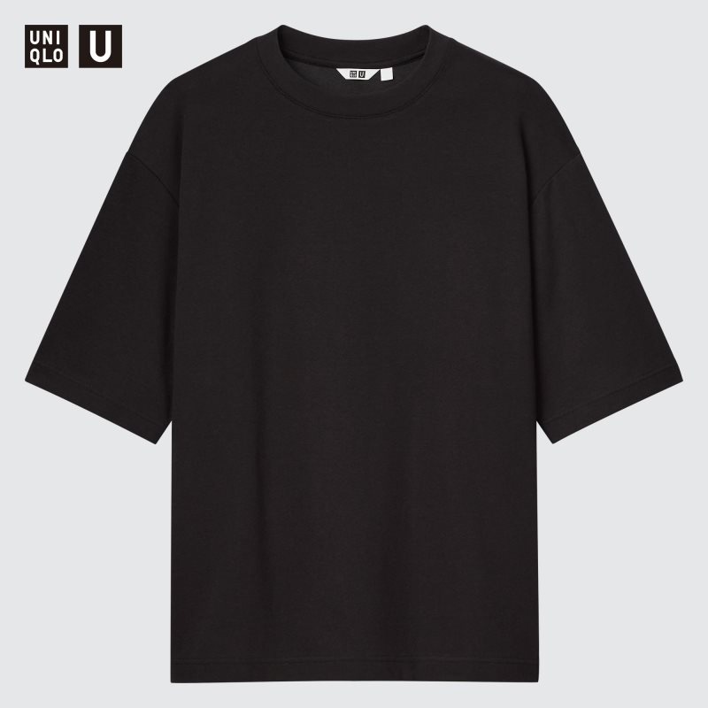 Men Uniqlo U AIRism Cotton Oversized Crew Neck Half-Sleeve T Shirts Black | 5967133
