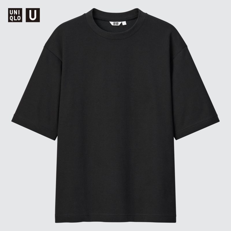 Men Uniqlo U AIRism Cotton Oversized Crew Neck Half-Sleeve T Shirts Black | 8673725