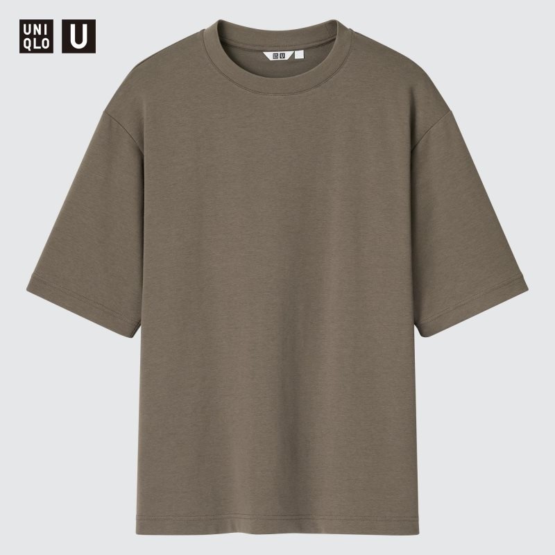 Men Uniqlo U AIRism Cotton Oversized Crew Neck Half-Sleeve T Shirts Brown | 8315008