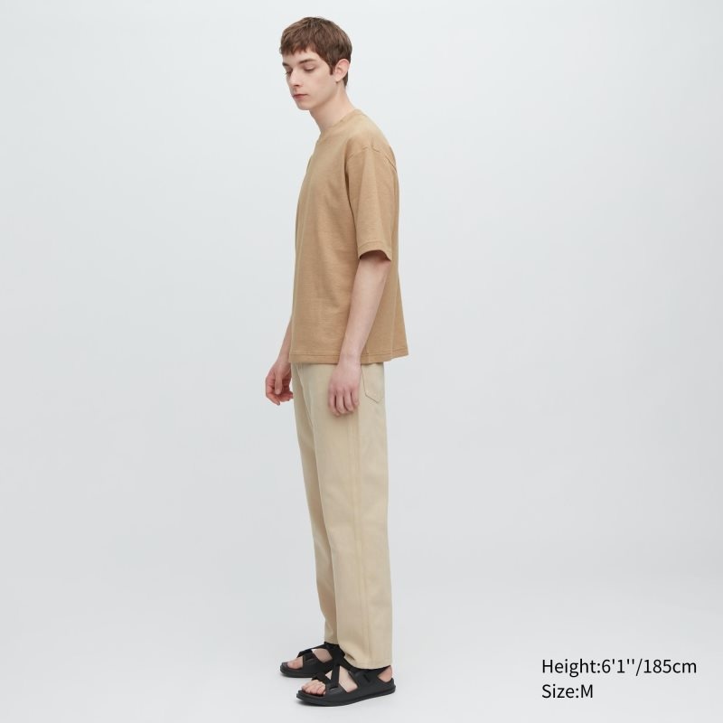 Men Uniqlo U Airism Cotton Striped Crew Neck Oversized T Shirts Beige | 2332720