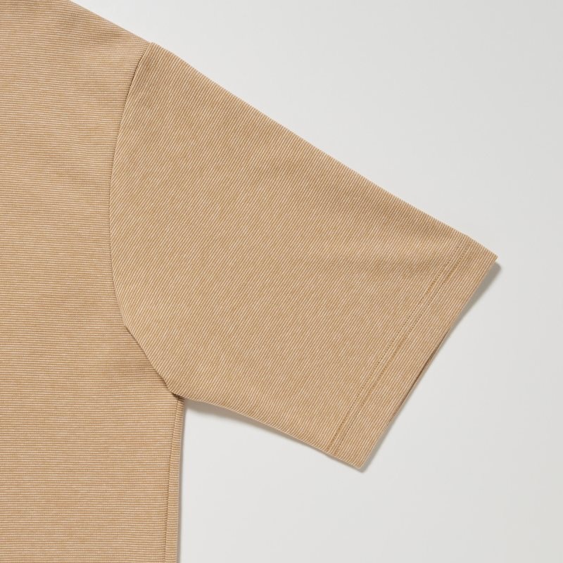 Men Uniqlo U Airism Cotton Striped Crew Neck Oversized T Shirts Beige | 2332720