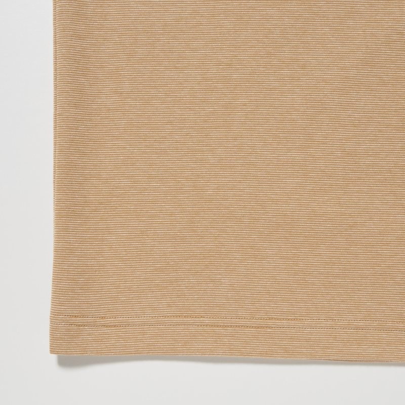 Men Uniqlo U Airism Cotton Striped Crew Neck Oversized T Shirts Beige | 2332720