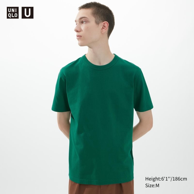 Men Uniqlo U Crew Neck Short-sleeve T Shirts Olive | 9996963