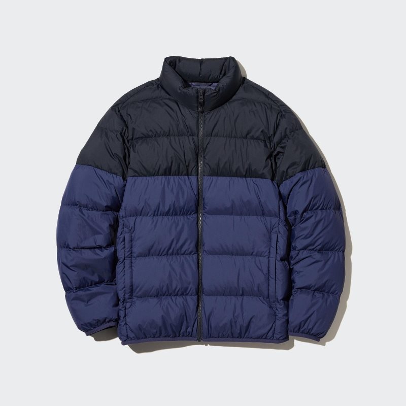 Men Uniqlo Ultra Light Down 3d Cut Wide Quilt Color Block Jackets Blue | 2707865