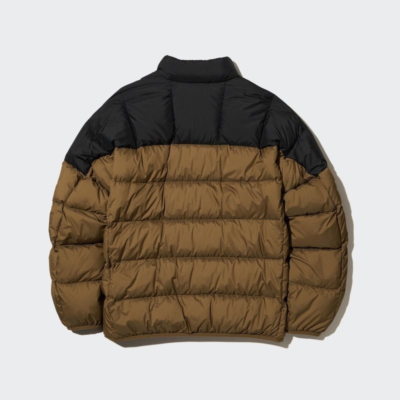 Men Uniqlo Ultra Light Down 3d Cut Wide Quilt Color Block Jackets Brown | 2155874