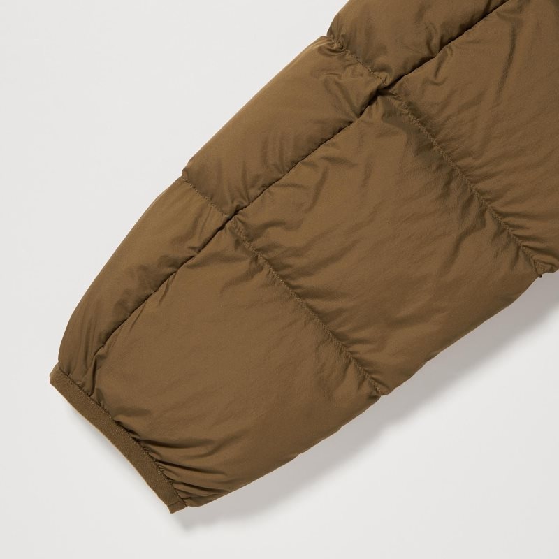 Men Uniqlo Ultra Light Down 3d Cut Wide Quilt Color Block Jackets Brown | 2155874