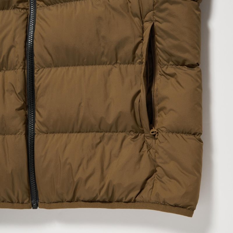 Men Uniqlo Ultra Light Down 3d Cut Wide Quilt Color Block Jackets Brown | 2155874